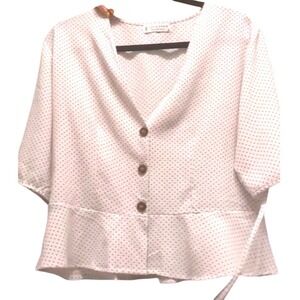 Jon & Anna Peplum Blouse Polka Dot Button Front Short Sleeve Top XL